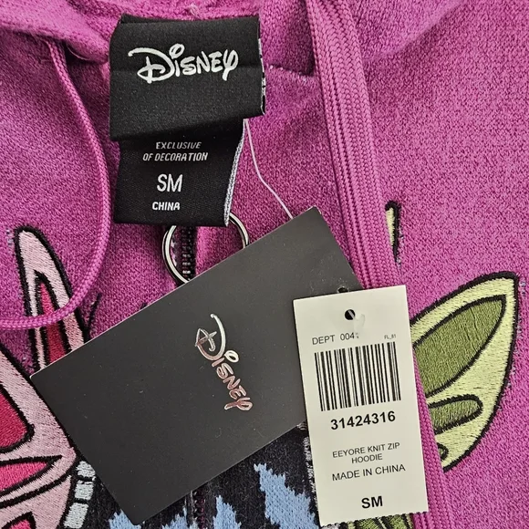Disney Eeyore Zip Hoodie BoxLunch Exclusive Purple Embroidered Size S - Picture 7 of 11